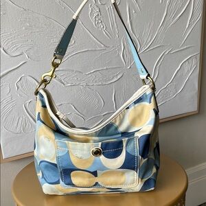 Coach Signature Blue Scarf Print Shoulder Bag